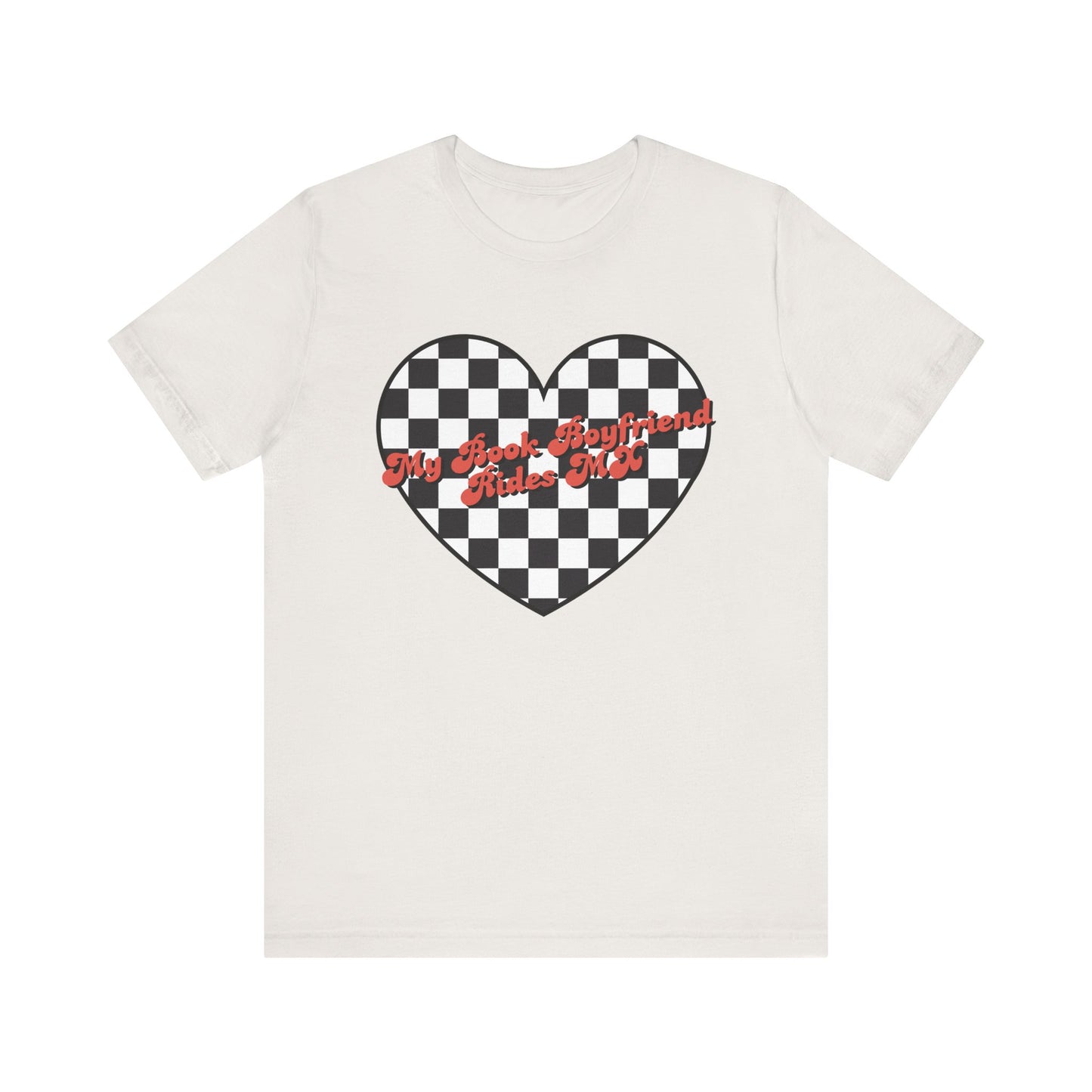 Motocross Romance Heart Tee, Checkered Heart Shirt, Book Boyfriend Moto Top.