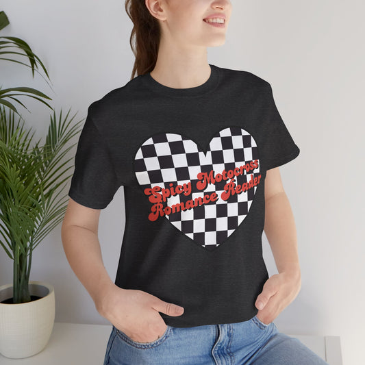 Checkered Heart Spicy Motocross Romance Reader Short Sleeve Tee