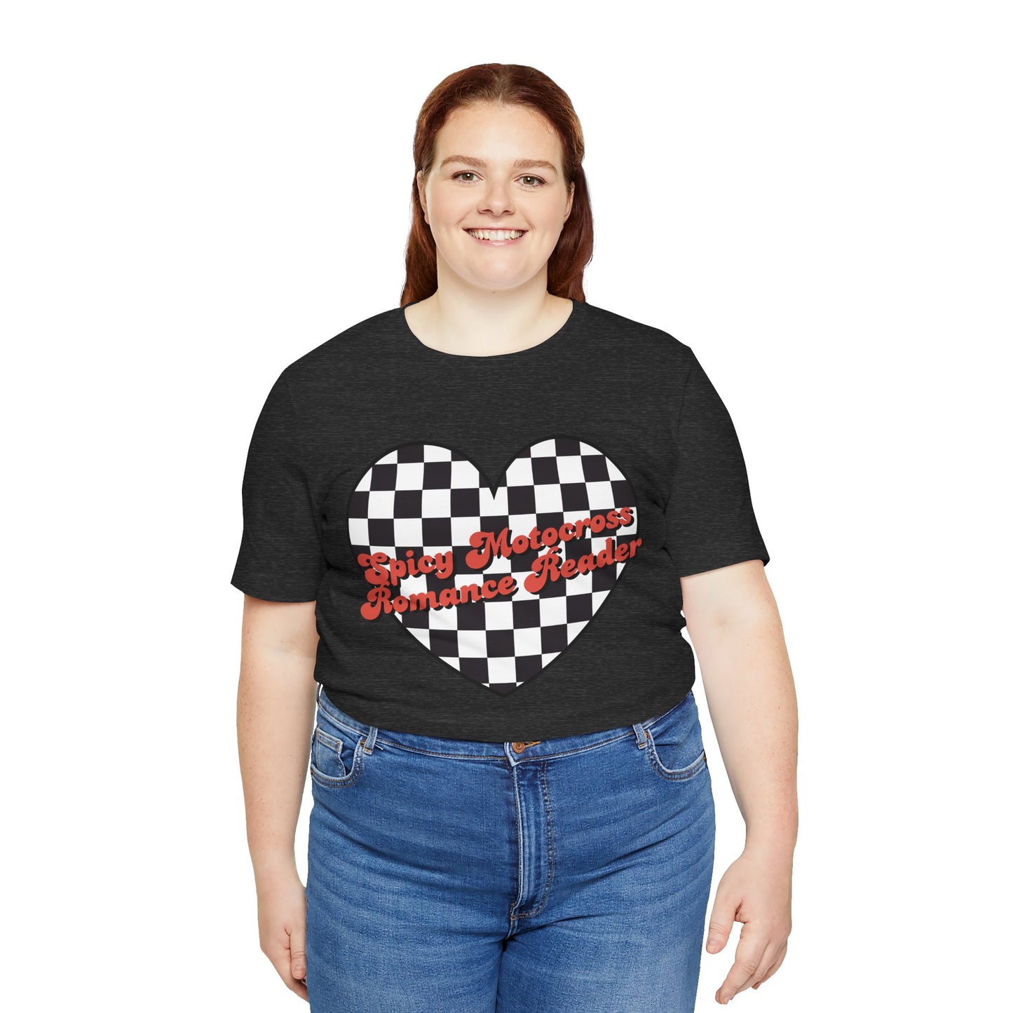 Checkered Heart Spicy Motocross Romance Reader Short Sleeve Tee