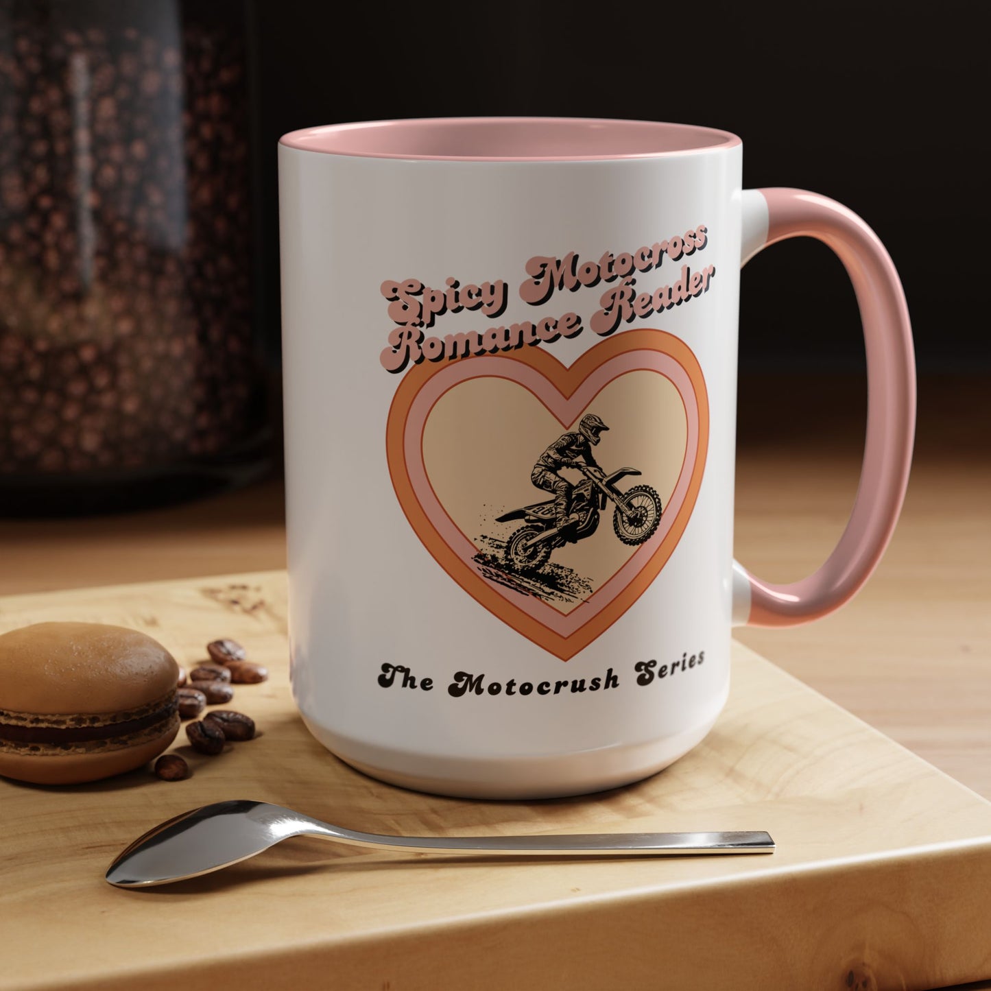 Spicy Motocross Romance Coffee Mug, 11 oz mug.