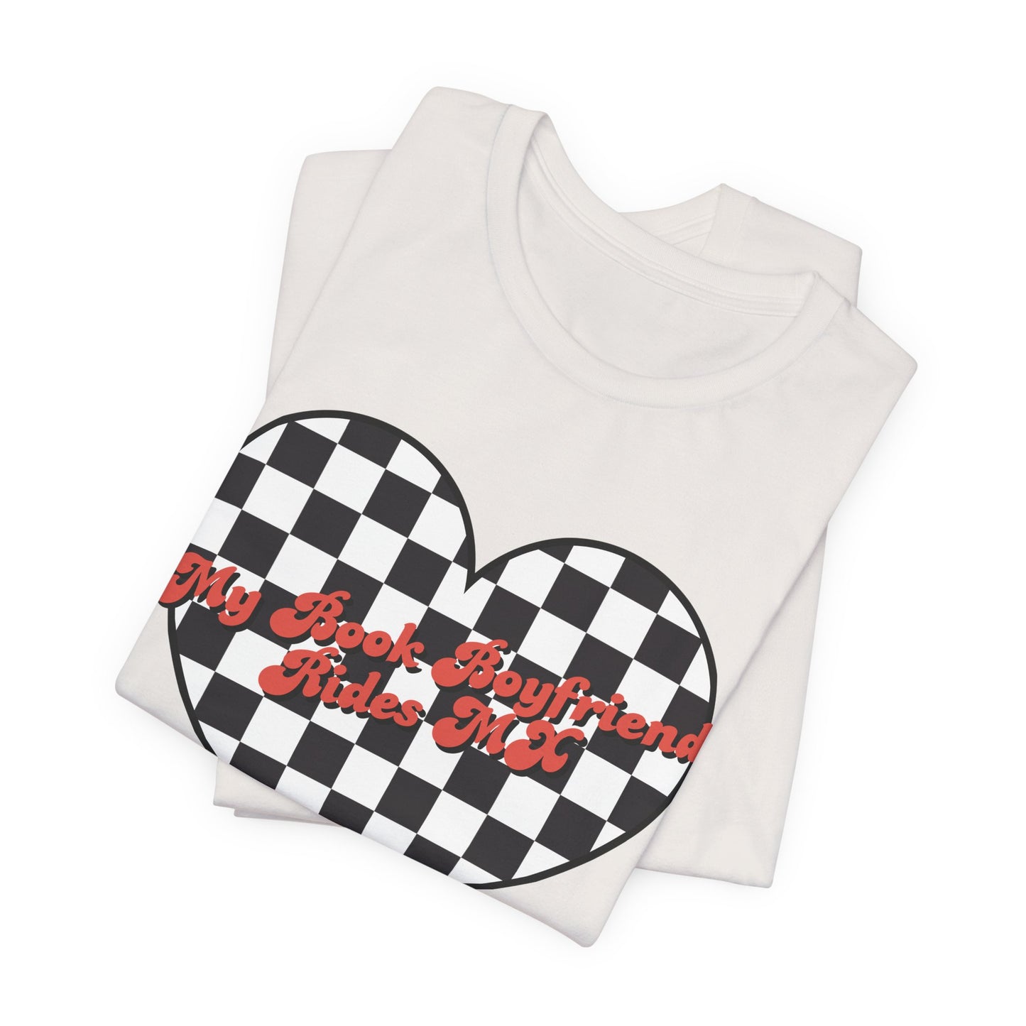 Motocross Romance Heart Tee, Checkered Heart Shirt, Book Boyfriend Moto Top.