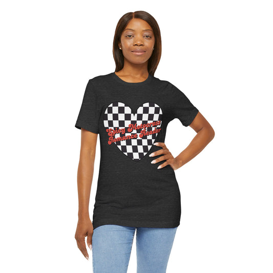 Checkered Heart Spicy Motocross Romance Reader Short Sleeve Tee