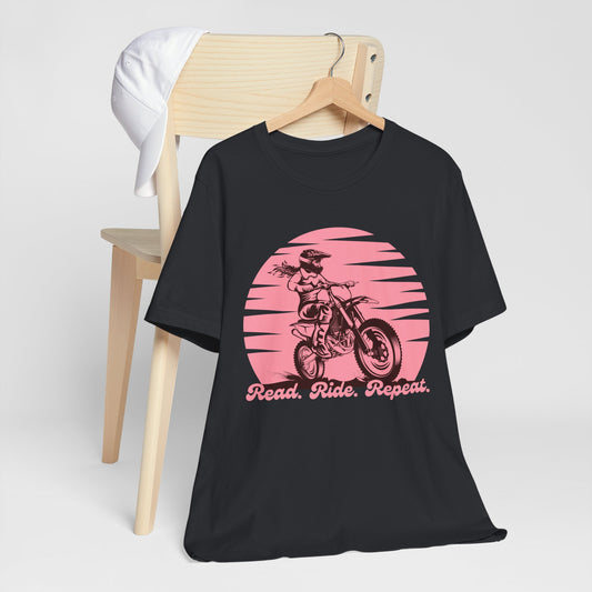 Motocross and Reader Loving Tee. Read Ride Repeat T-Shirt.